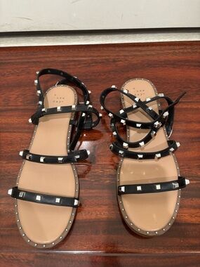 Studded Black Strappy Women's Sandals Wrap Around